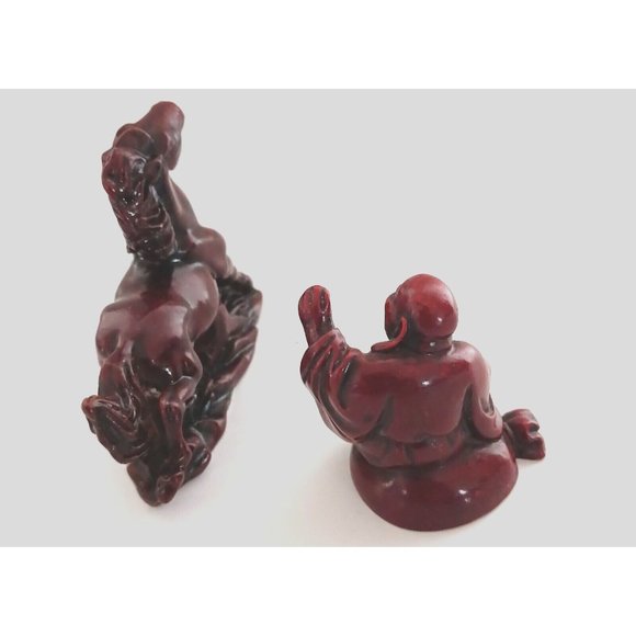 Vintage Small Laughing Lucky Buddha Statue Red Resin and Feng Shui Dragon Lot - Picture 10 of 15